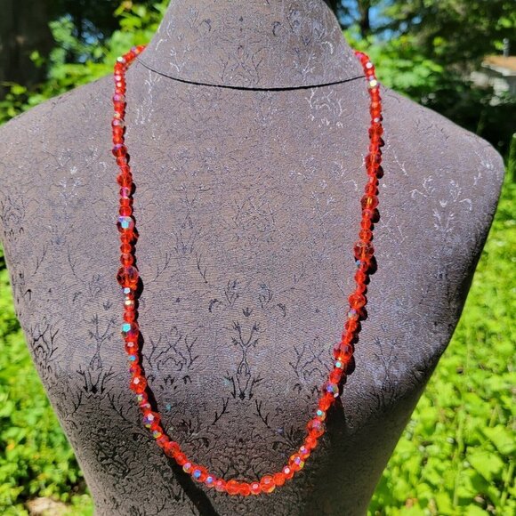 Unbranded Jewelry - Vintage Long Red AB Crystal Necklace Rhinestone Clasp LONG 32"